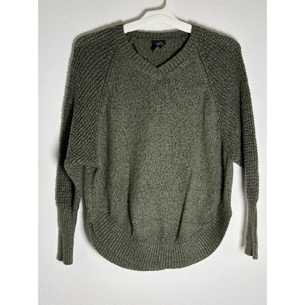 Rue21‎ Womens Olive Green Marl V-Neck Dolman Sleeve Knit Sweater XS
